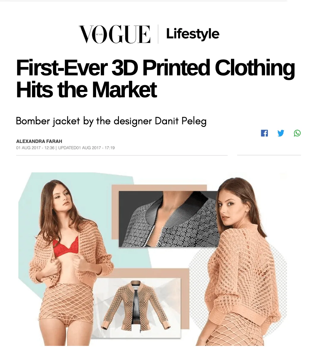 Model wearing the customizable 3D-printed jacket